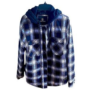 Volcom Men's Black and White Plaid flannel Jacket. Size small never worn